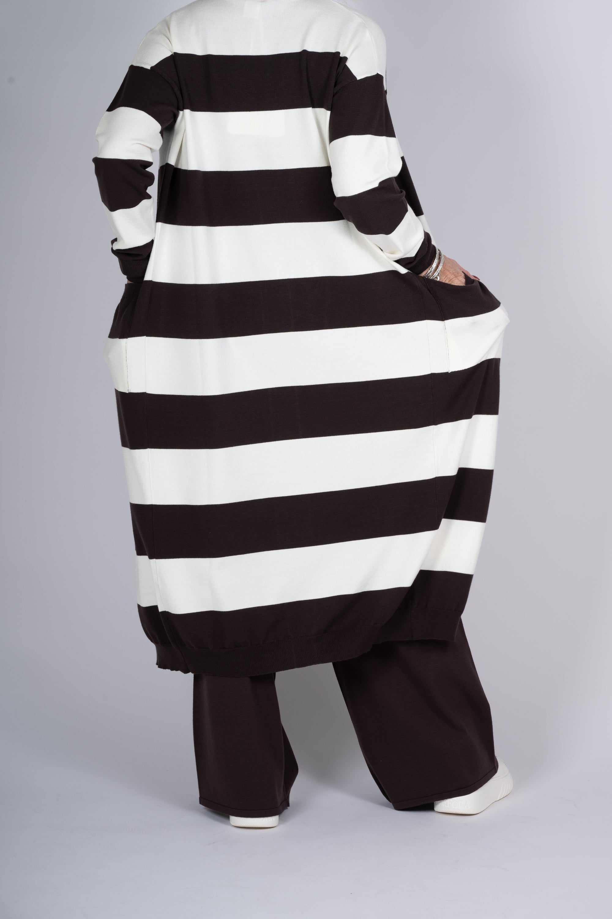 CARDIGAN LUNGO KONTATTO COLOR FONDENTE E PANNA