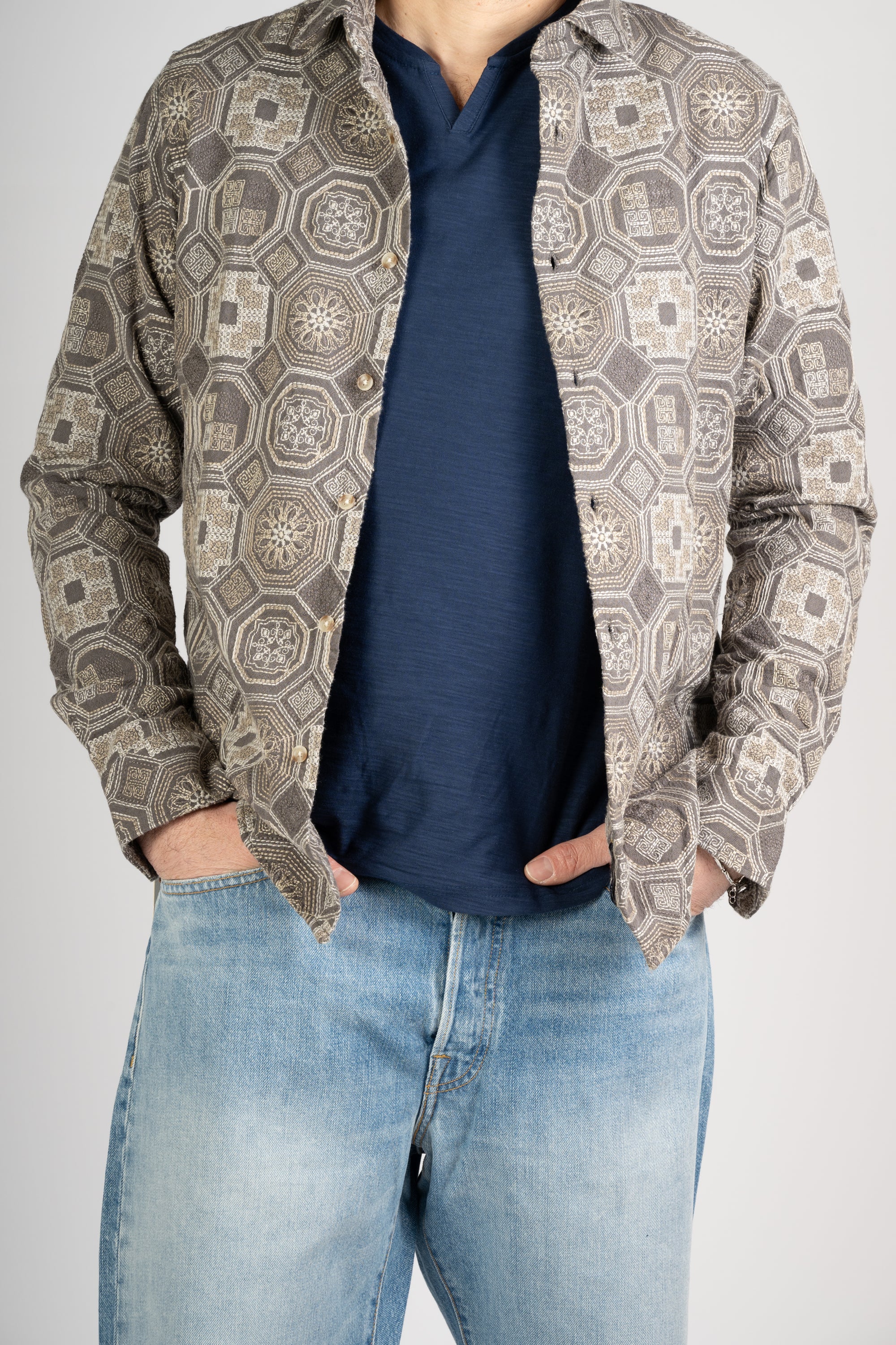 CAMICIA DSTREZZED FANTASIA GRIGIO/TORTORA