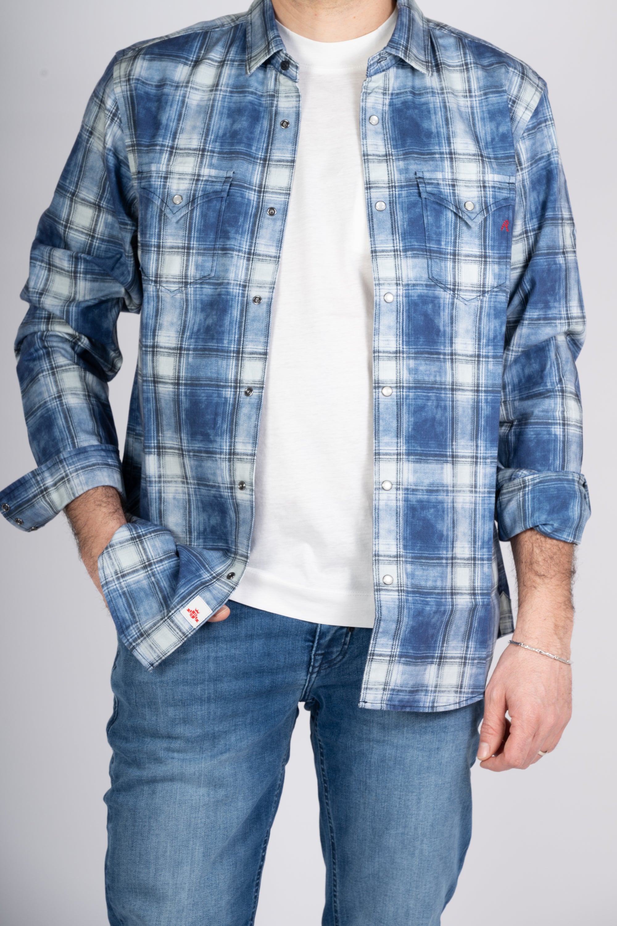 CAMICIA JEANS REPLAY  FANTASIA SCOZZESE BLU
