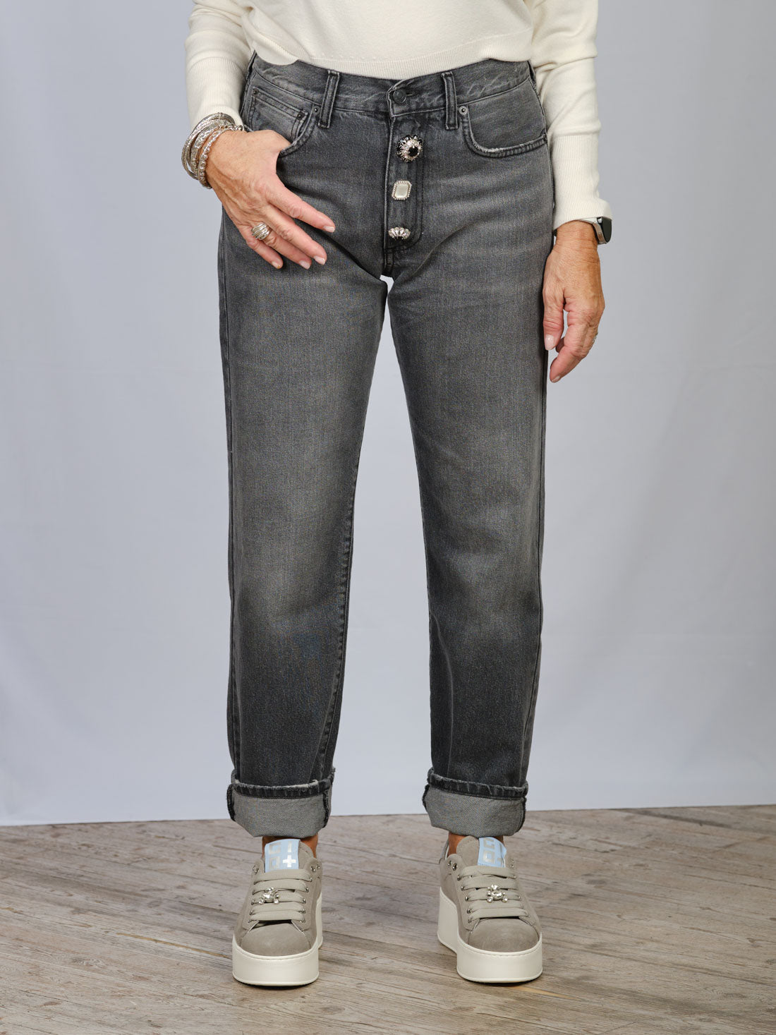 DENIM NERO BOTTONI GIOIELLO