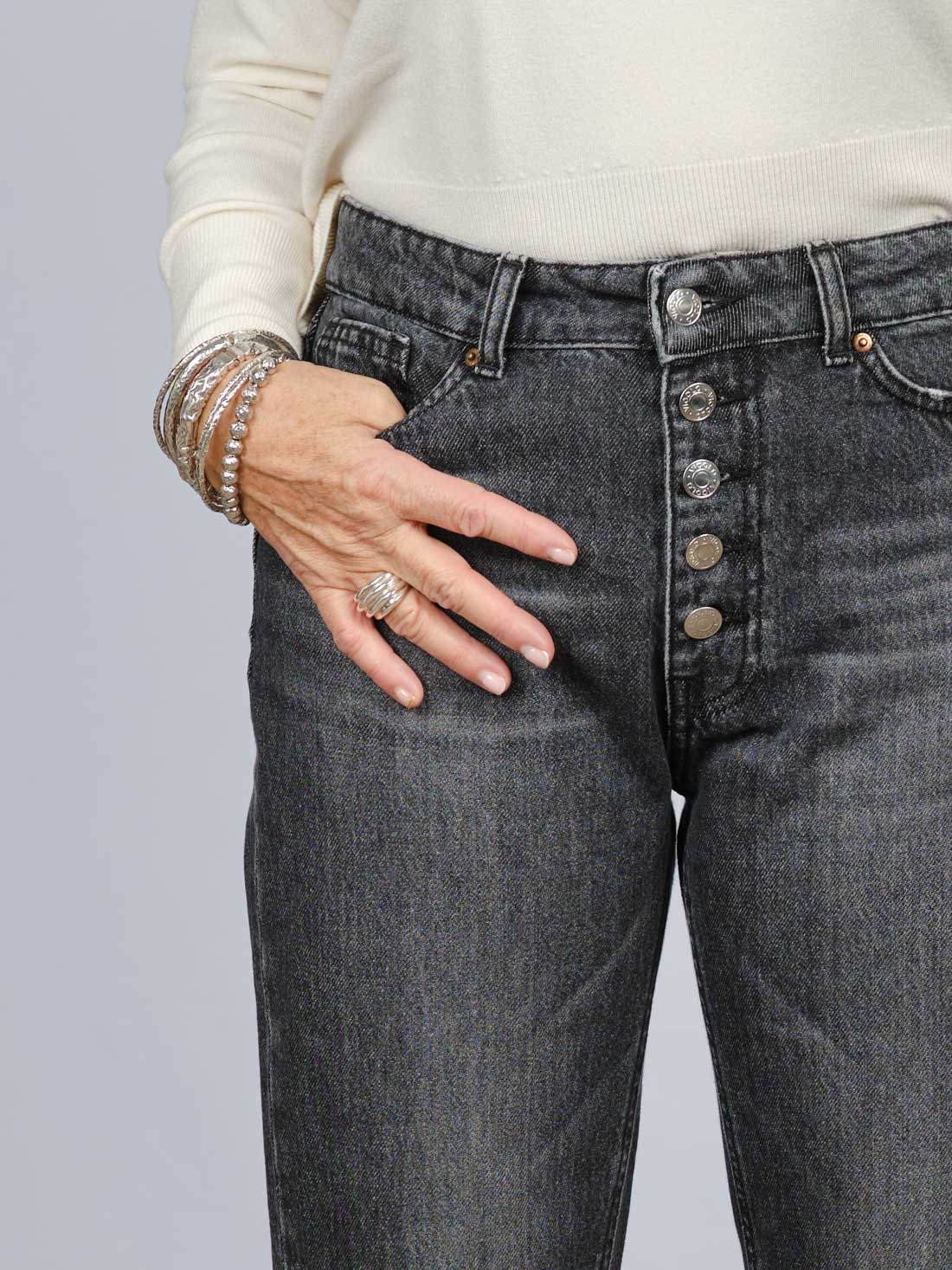 DENIM NERO BOTTONI GIOIELLO